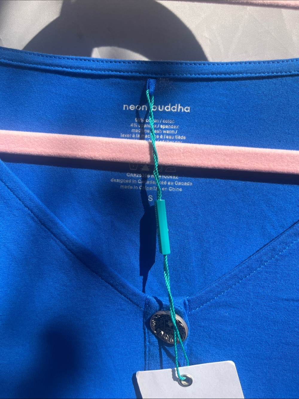 neon buddha Bright Blue Button-Front V-Neck Top - Picture 5 of 10